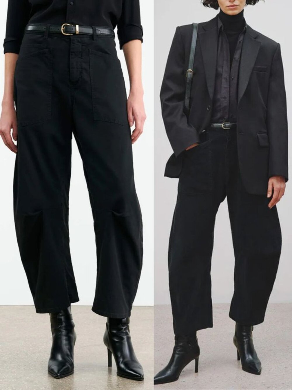 Nili Lotan Shon Pant Jet Black Cotton Twill Barrel Leg Size 8